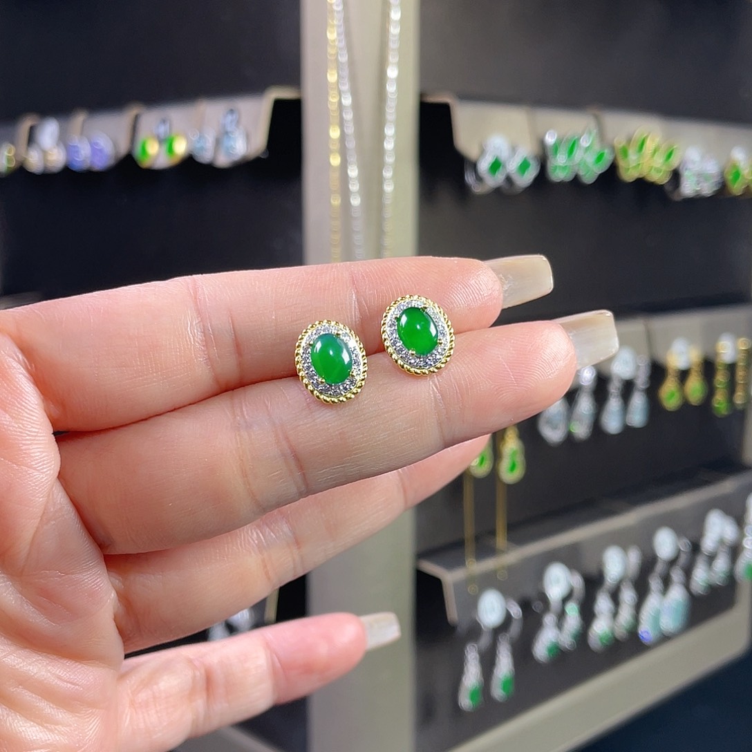 翡翠银S925镶嵌耳饰翡翠