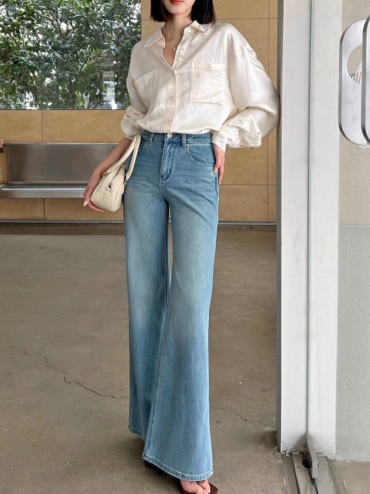 Co&soto梨形女孩显瘦高腰气质直筒新款微喇微喇裤牛仔裤阔腿裤