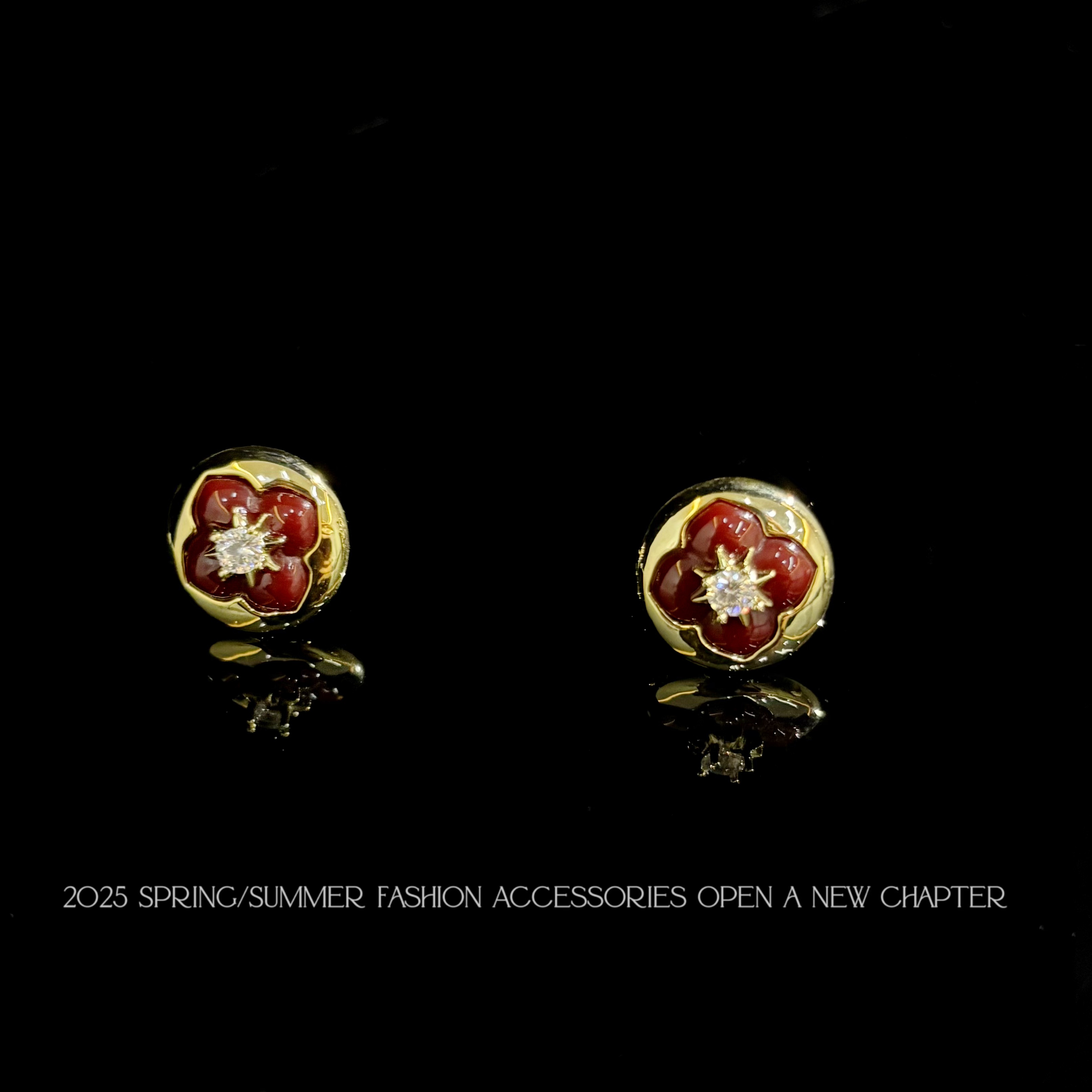 铜合金耳饰 镀K金 2025款C2662【复古红花】BOBAOLI 耳钉