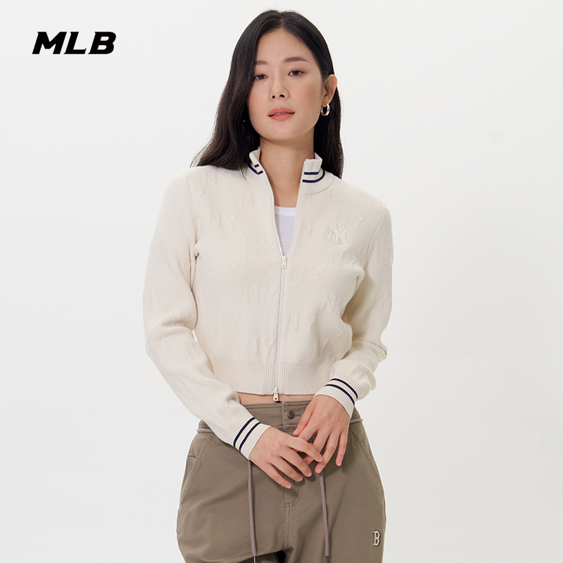 MLB官方 女款时尚短款立体暗纹老花针织开衫25秋季新款KCM01
