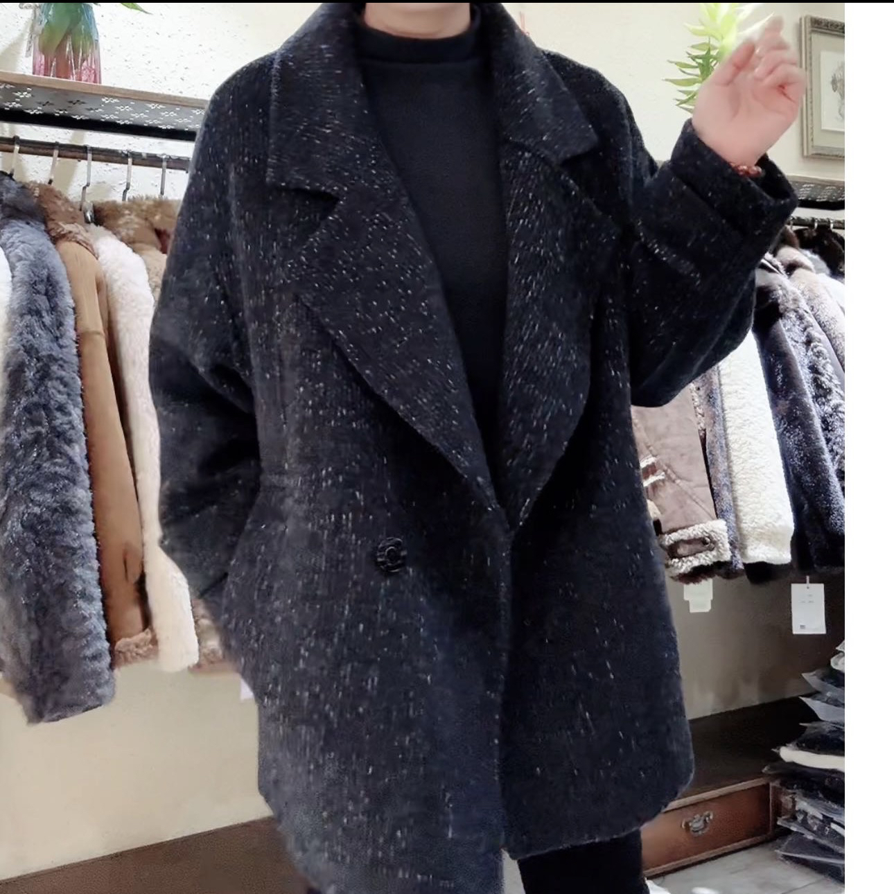 女款377款双面绒中长款大衣外套