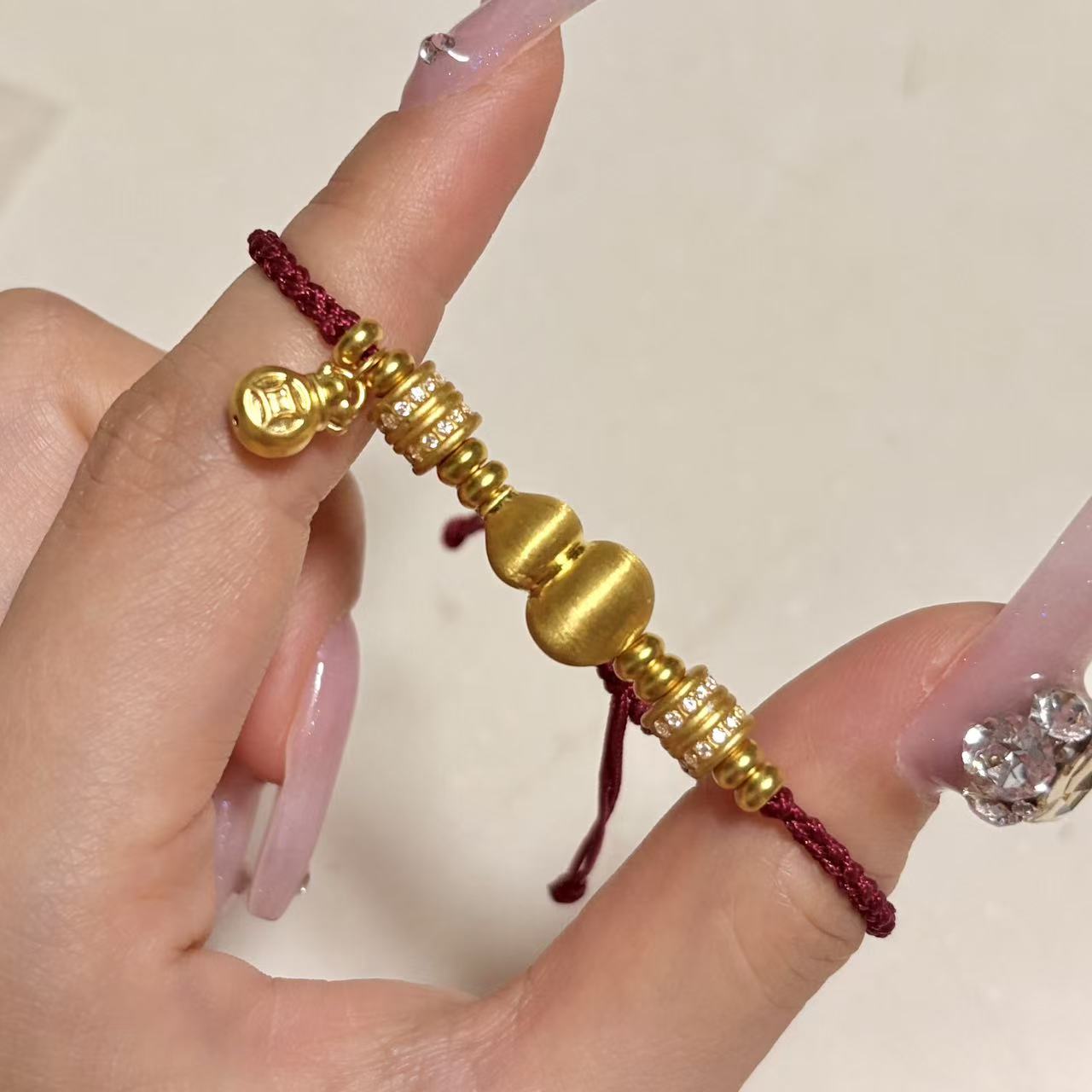 【阿雅专属】足金999拉丝葫芦红绳（克重不足补差）