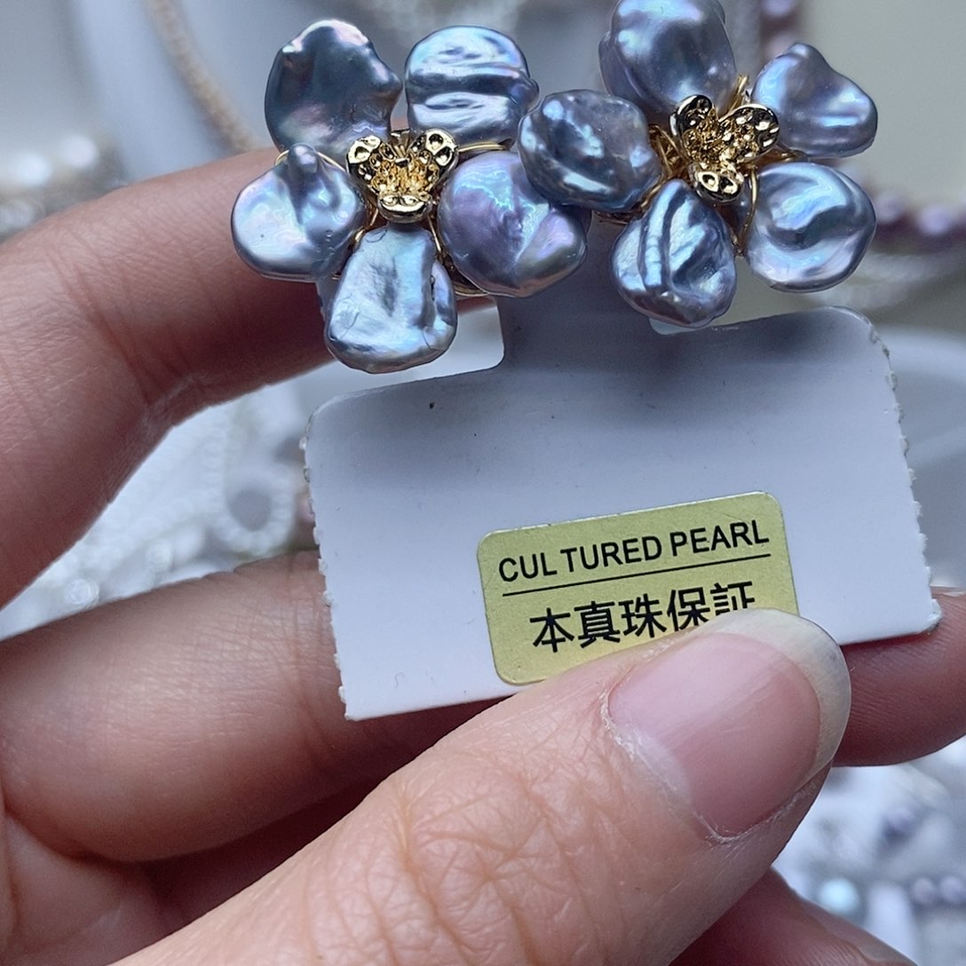 银S925镶嵌耳钉淡水珍珠