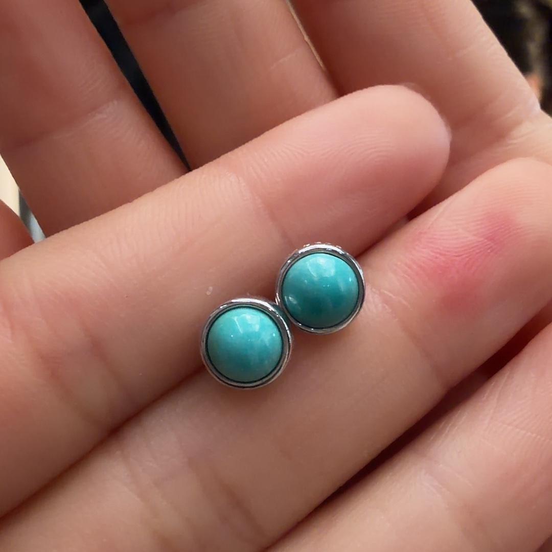 绿松石银S925镶嵌耳饰