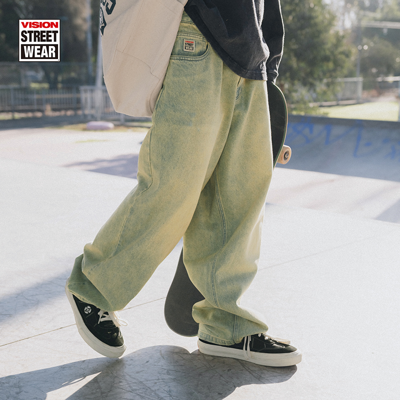 VISION 美式经典复古宽松阔腿裤水洗牛仔长裤休闲裤秋冬保暖穿搭