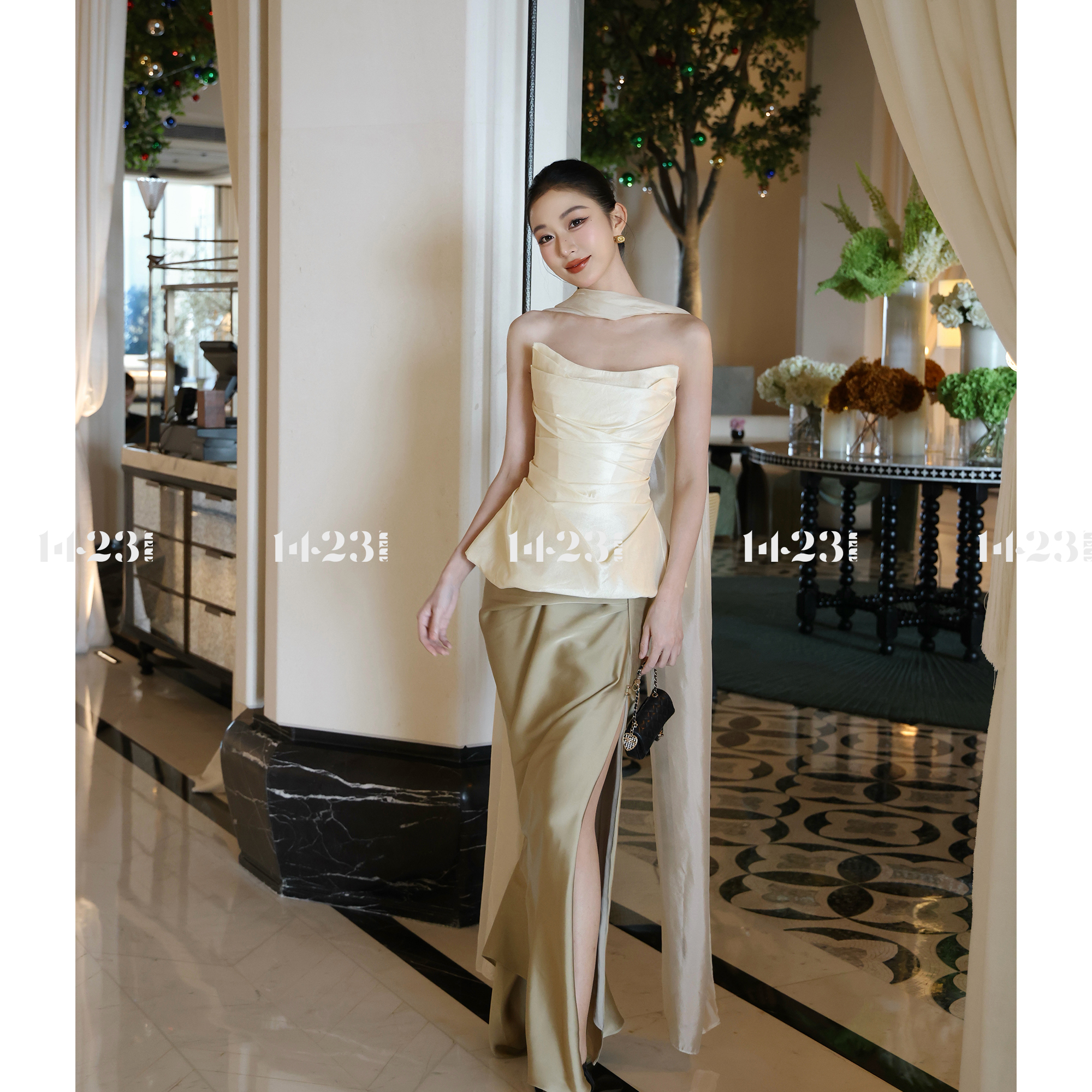 1423【坠落爱神】缎面柔和顺滑垂坠高腰褶皱简约层次百搭通勤风半裙