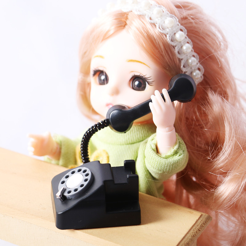 Dollhouse娃娃屋怀旧迷你电话机模型迷你微缩复古场景家居摆设