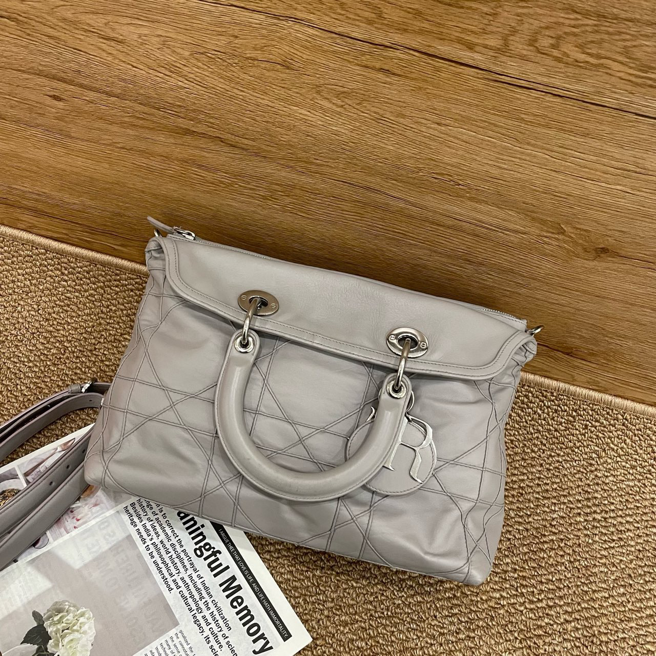 95新 DIOR/迪奥 中古羊皮三格手提包
