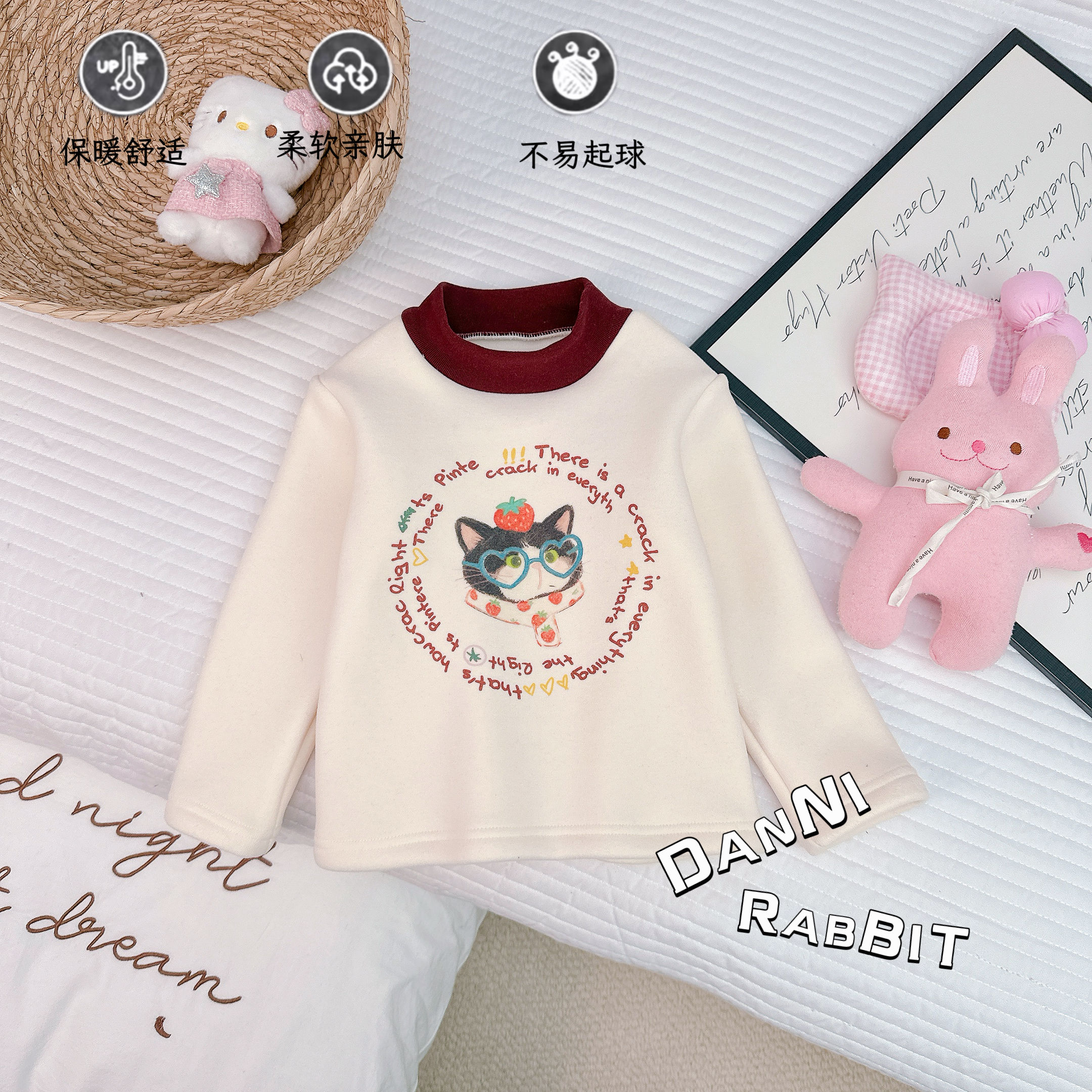 「Dannirabbit」【萌趣卡通】冬款&女童可爱猫咪字母加绒打底【G-5976】