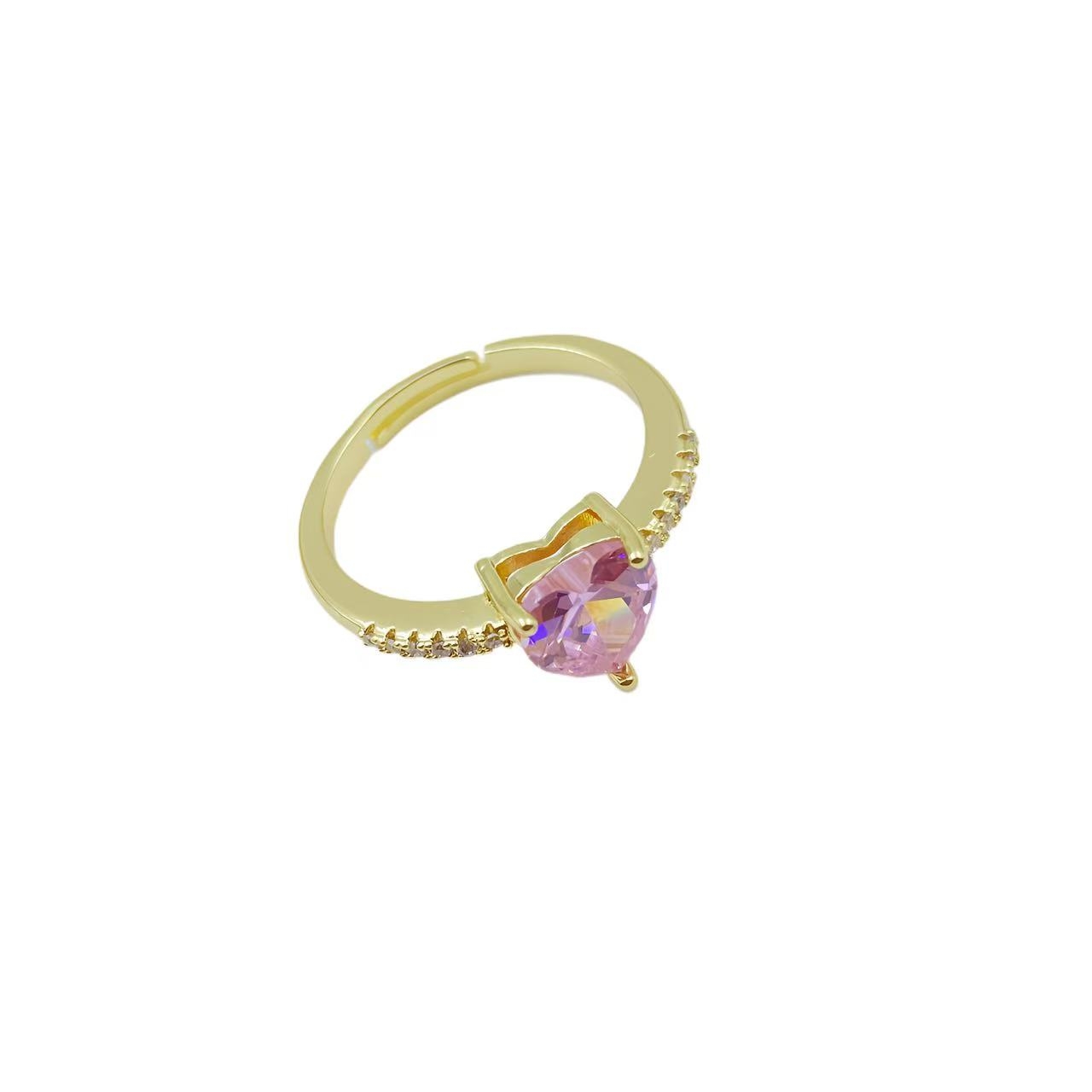 粉水晶轻奢爱心蛋面戒指A473-赠包装合金