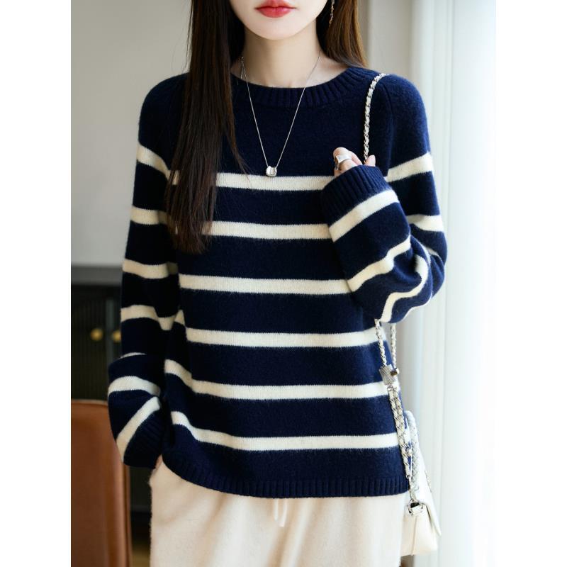 100%羊毛重磅加厚七针加厚圆领横纹DMR395