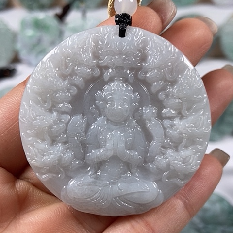 翡翠颈饰未镶嵌九龙观音福利有棉线福利