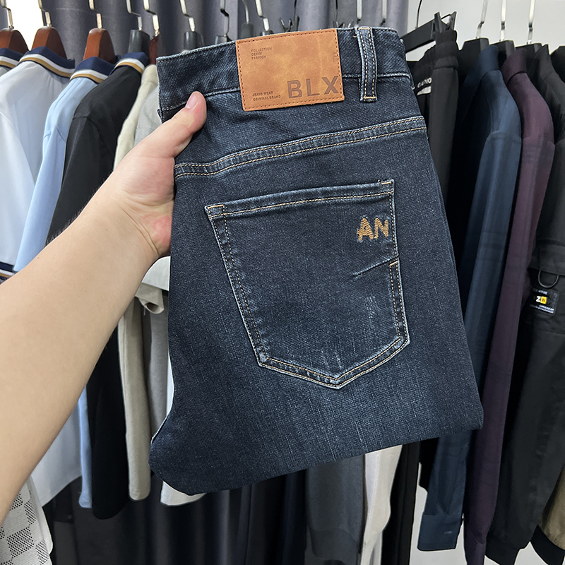 H家剪标90棉帅气有型秋冬男士弹力舒适直筒牛仔裤男长裤