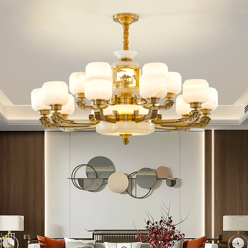 高端客厅吊灯新中式全铜复式楼大吊灯大气餐厅中国风灯