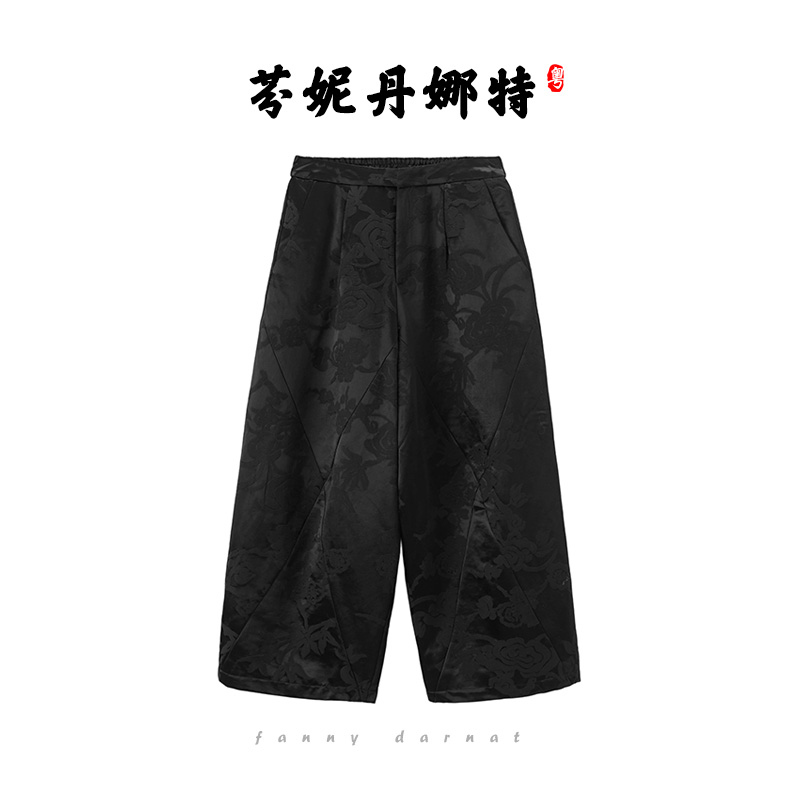 新中式国风提花松紧高腰阔腿裤XZS66671