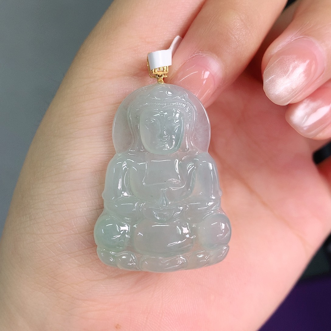 翡翠18K金镶嵌颈饰37.5-27-4.6