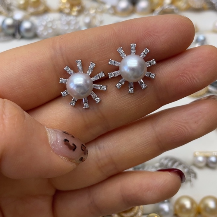 海水珍珠耳饰银S925镶嵌