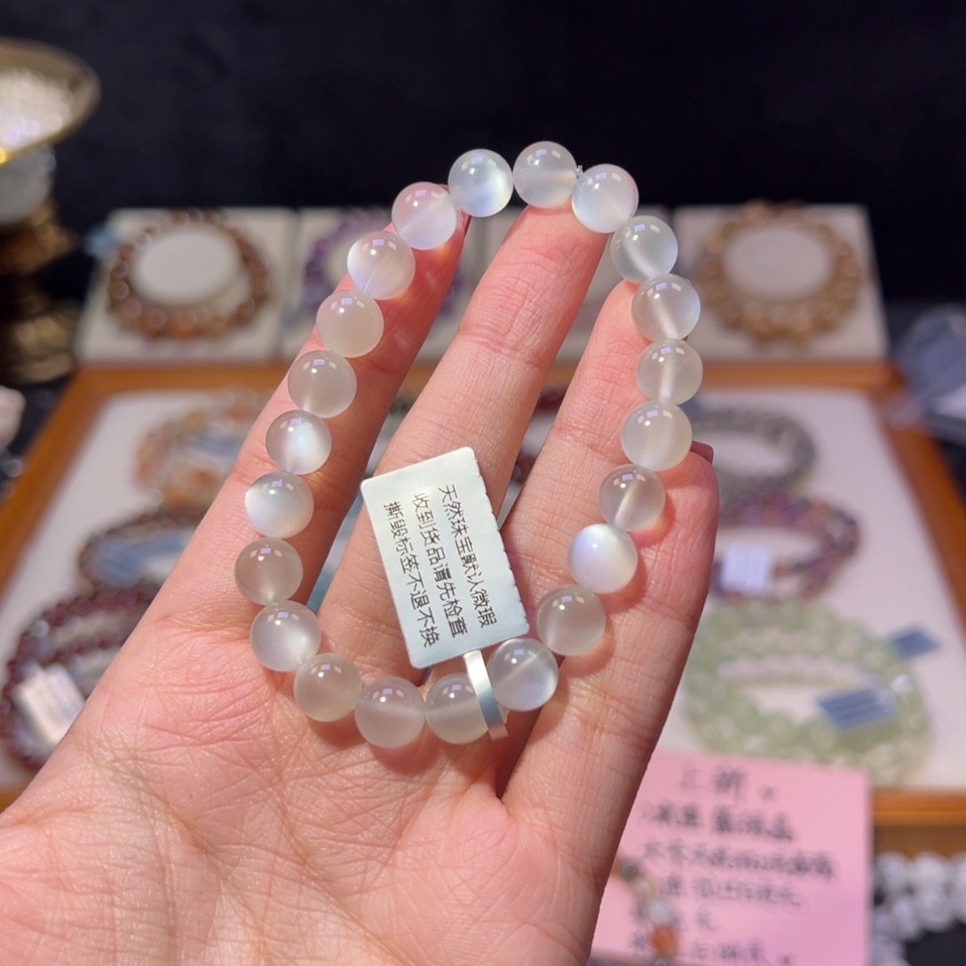 月光石手串未镶嵌G***e8m祖宗级爆灯白月光