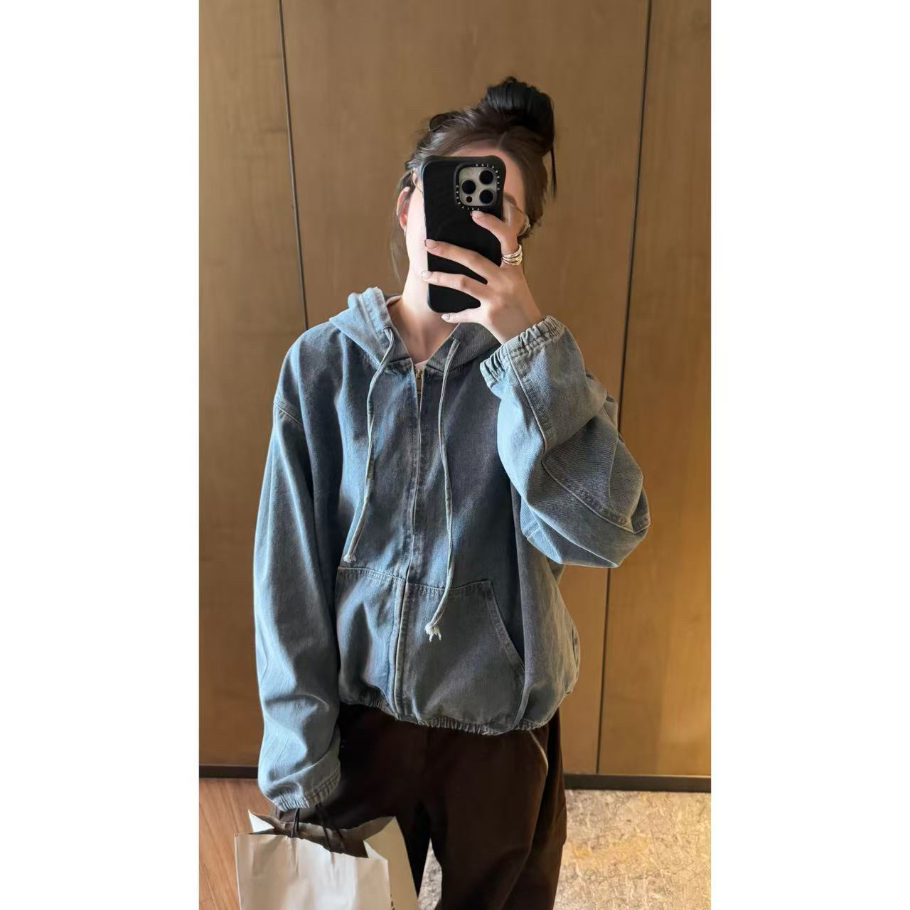 “清仓款”秋季新品水洗连帽拉链夹克外套牛仔卫衣慵懒感131