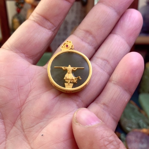 和田玉颈饰银S925镀金镶嵌