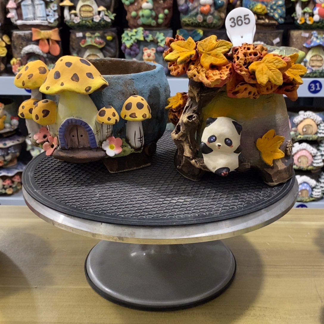 ^***笑白狐粗陶手捏花盆