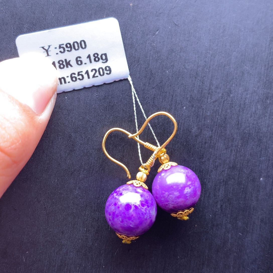 苏纪石（舒俱来）耳坠18K金镶嵌