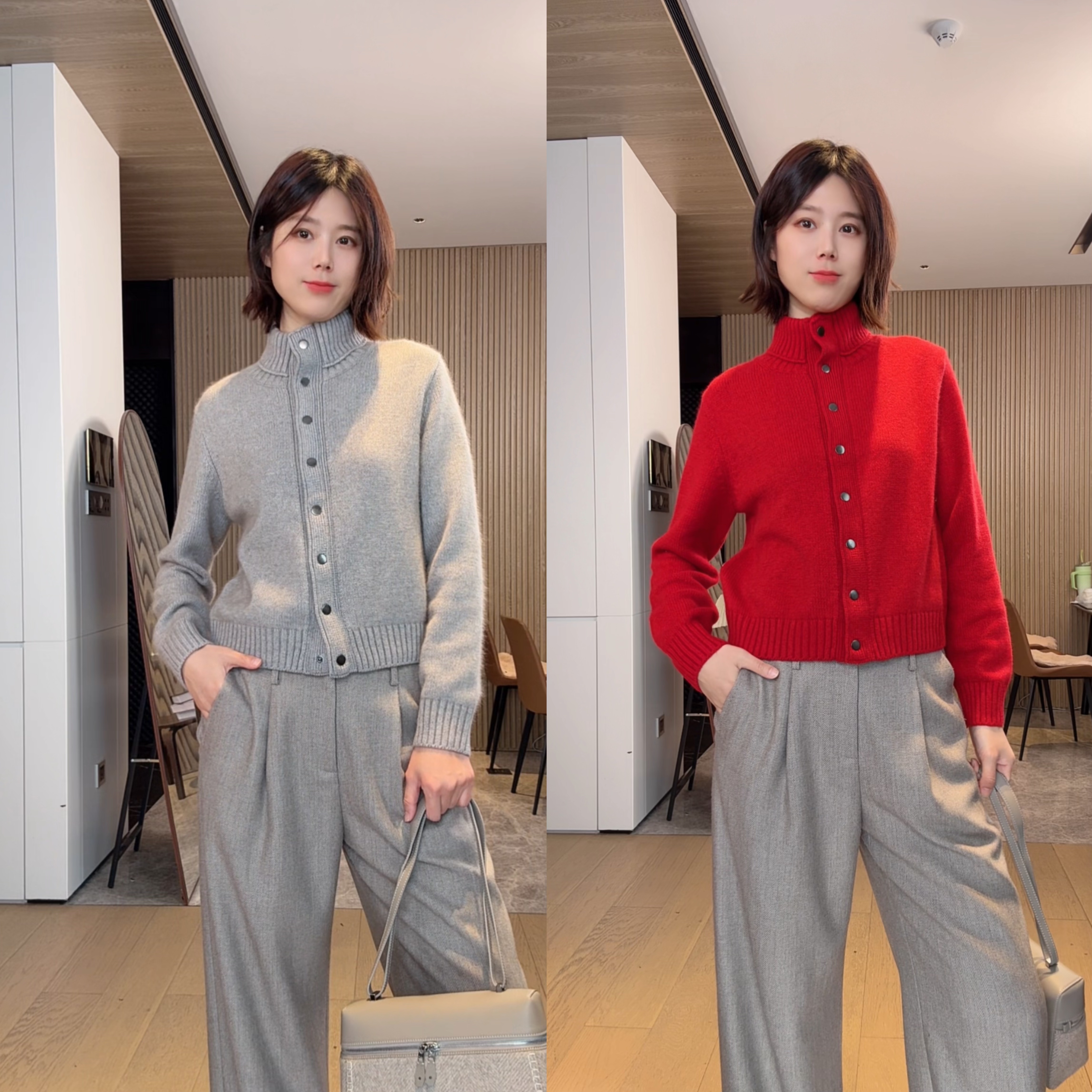 顶奢线！ 50%山羊绒!  螺纹领L*P老钱单排扣羊绒衫短外套 NAN&SEN