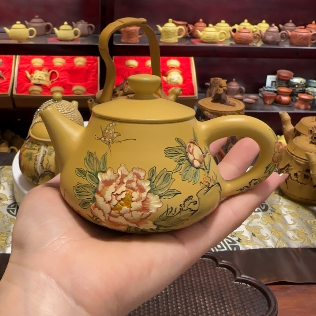 【闪购商品】紫砂茶壶石瓢牡丹