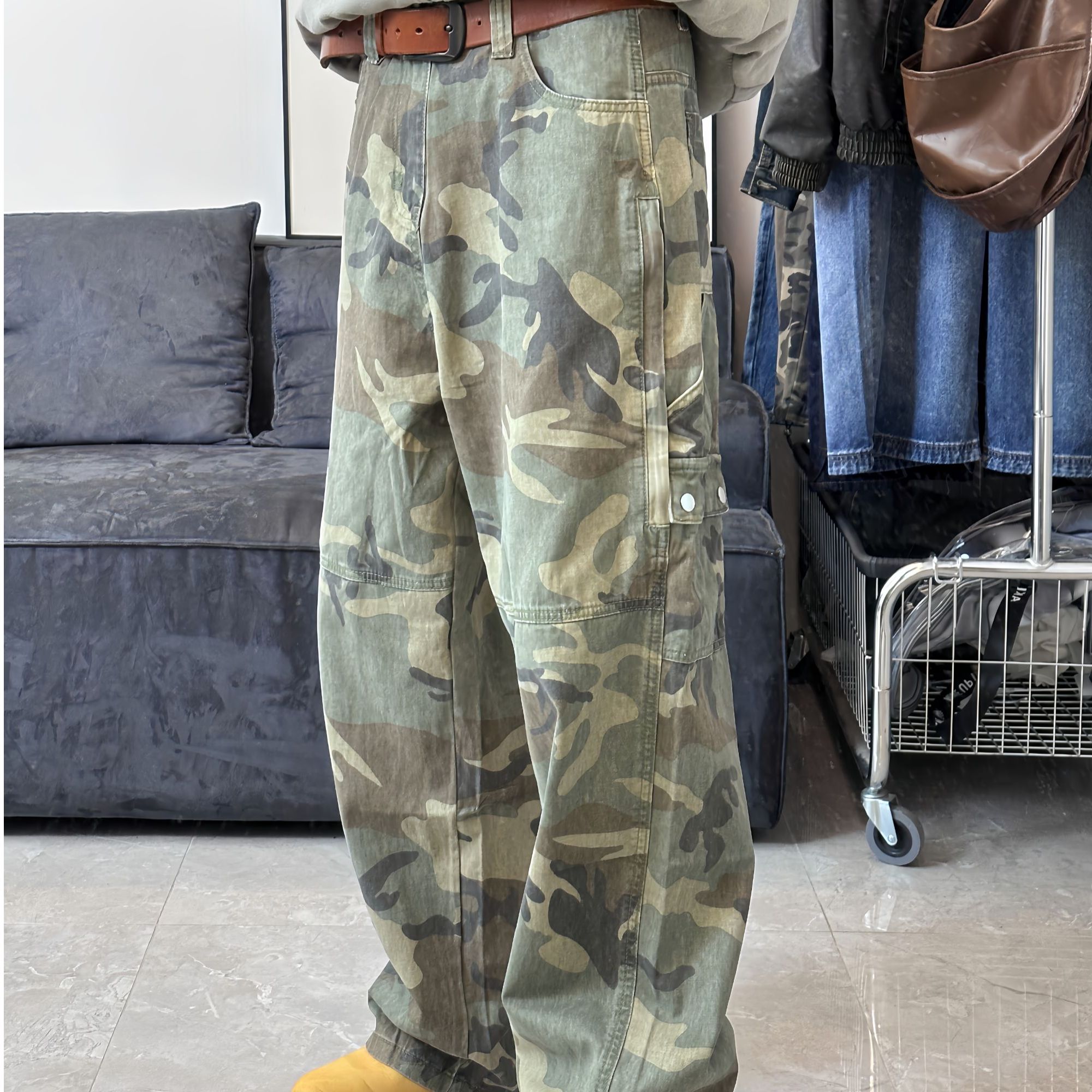 "爆帅！“春夏新美式重工洗水多口袋迷彩裤工装宽松直筒裤