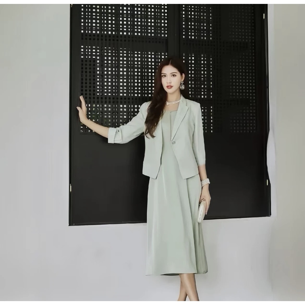 春秋新款气质通勤时尚套装外套连衣裙套装T629