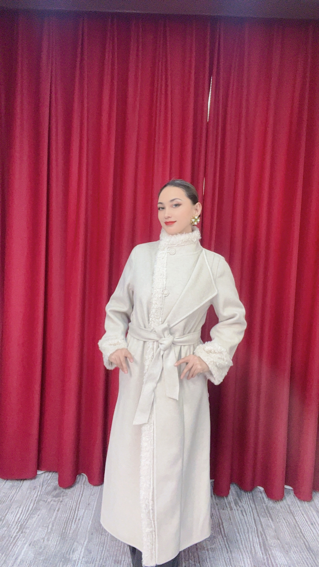 25款爆款长袖女长款厚款拼接外套设计师毛呢外套秋冬气质时尚