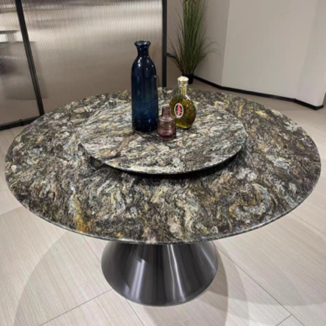 巴西进口铂金钻天然奢石餐桌长方形轻奢大理石别墅设计师圆桌定制