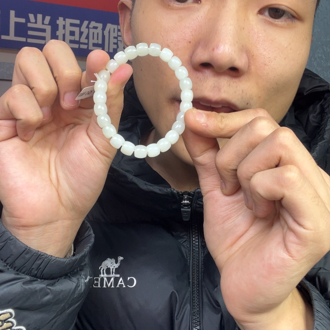 和田玉手链未镶嵌多样性野牛沟羊脂玉卡8直切珠货头