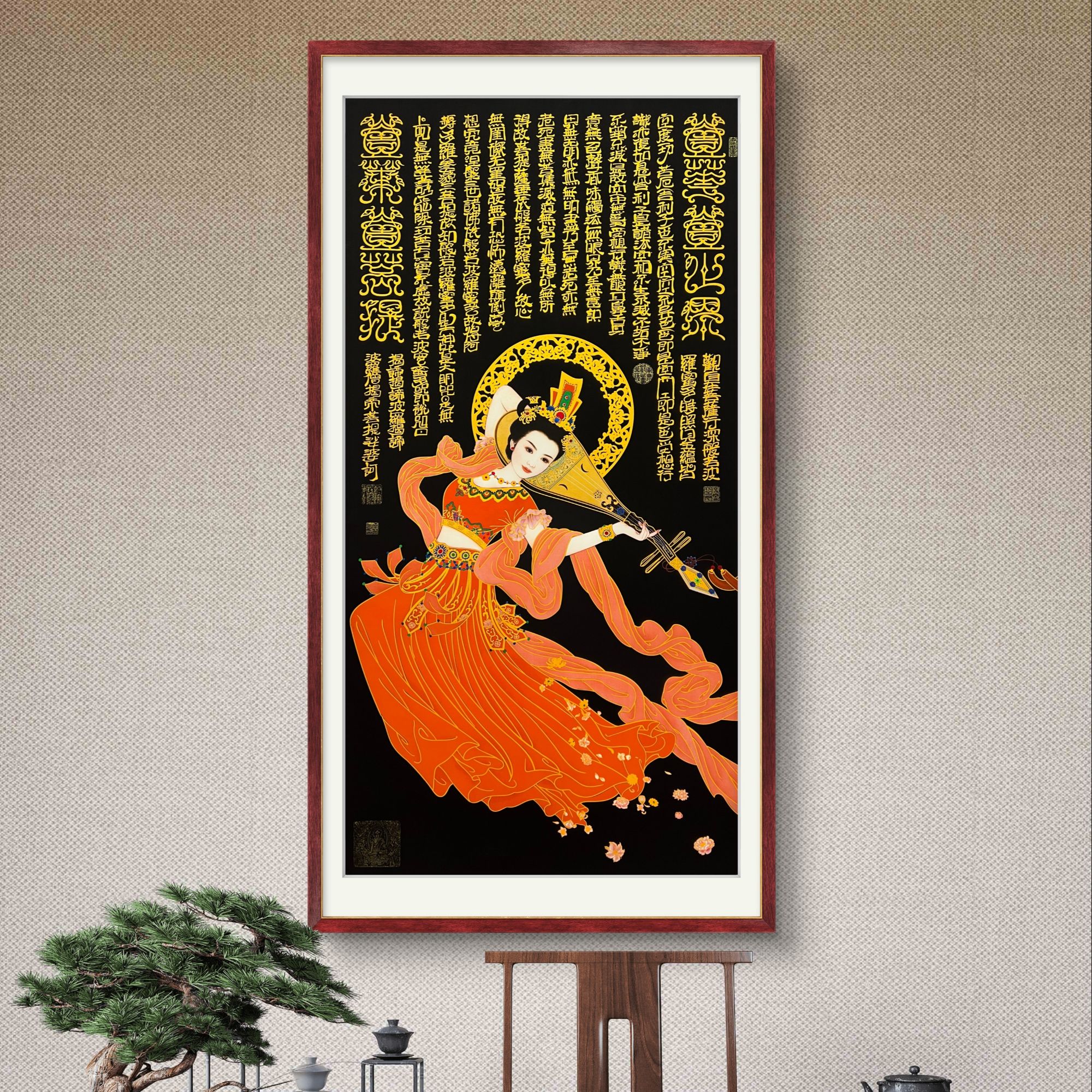 《一花一世界》杭州锦丝绫布软装裱