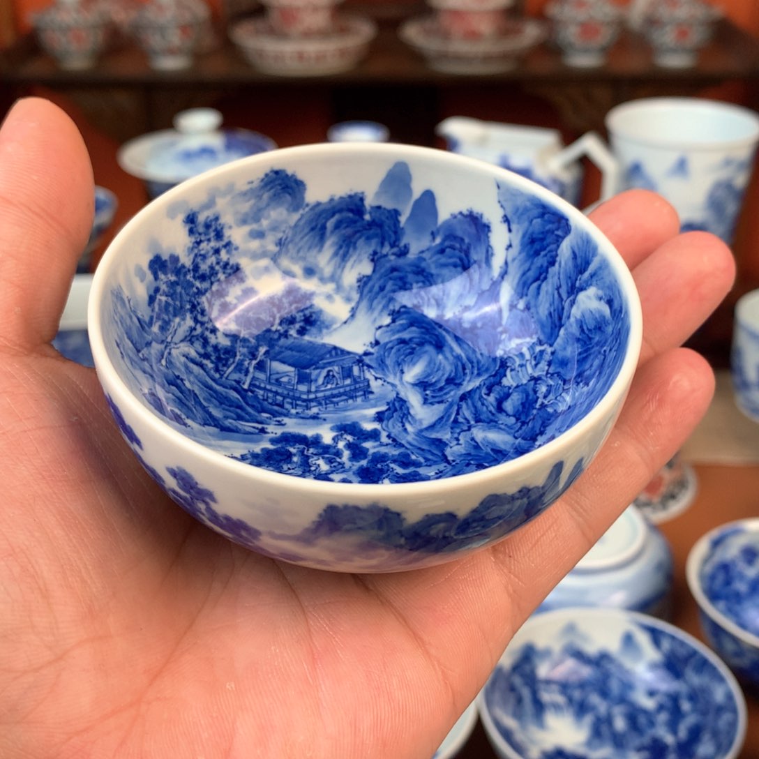 内*肽山水主人杯手工手绘