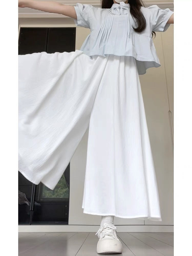 WTT-5050 白色高腰遮胯显瘦小个子慵懒风阔腿裙裤