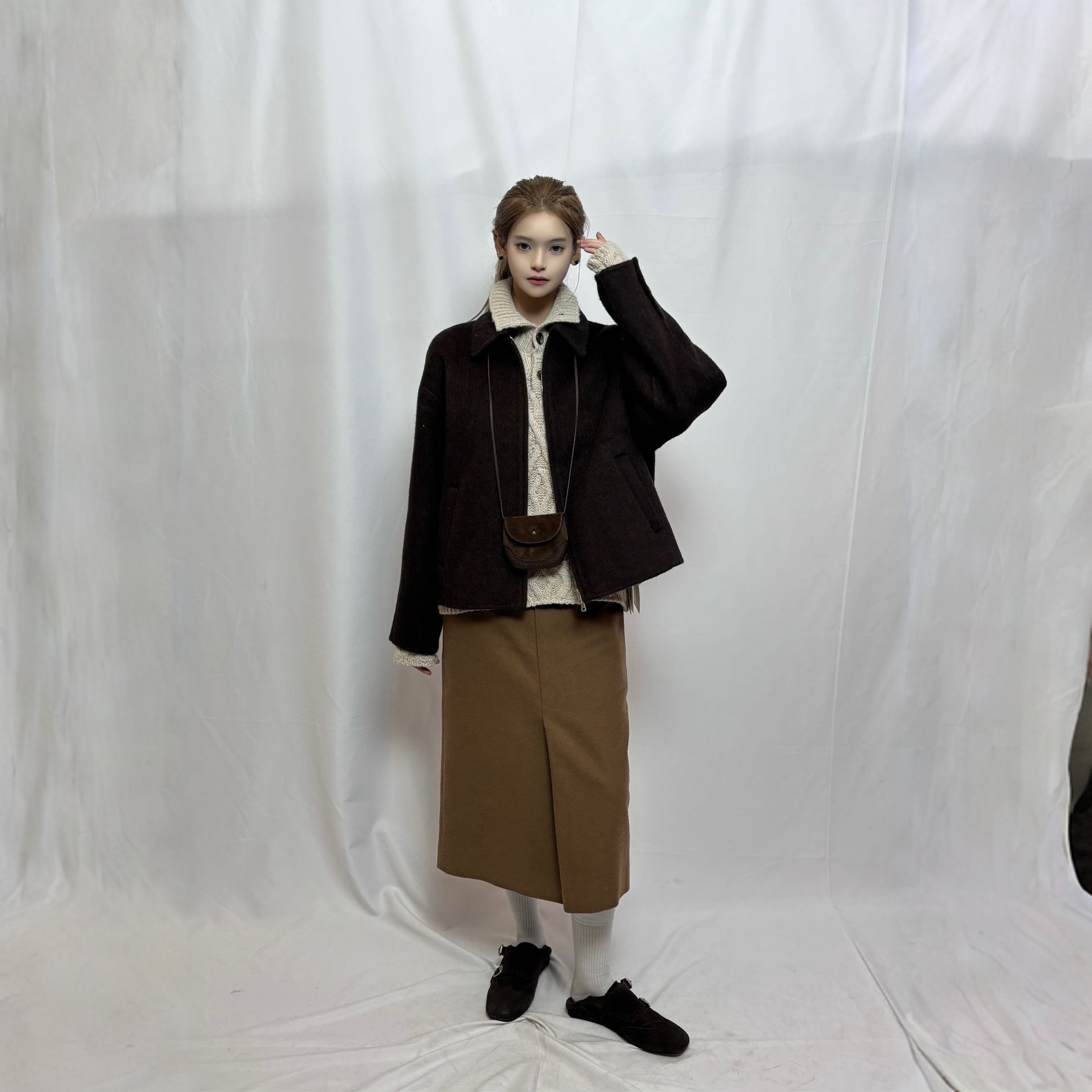 VIINS秋冬新款时尚翻领韩版双面呢短款大衣外套91112