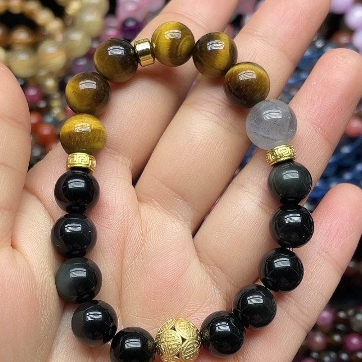 黑曜岩手链合金定制