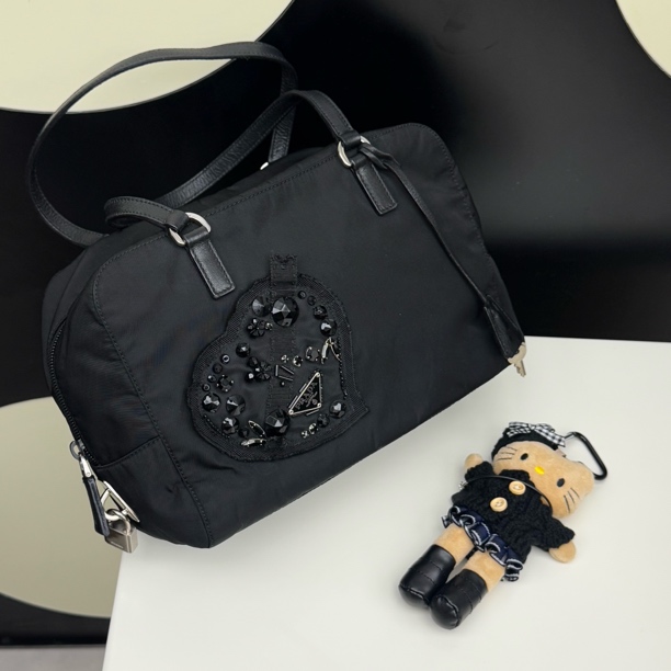95新 Prada/普拉达 觅时/大号爱心串珠手提波士顿/118687