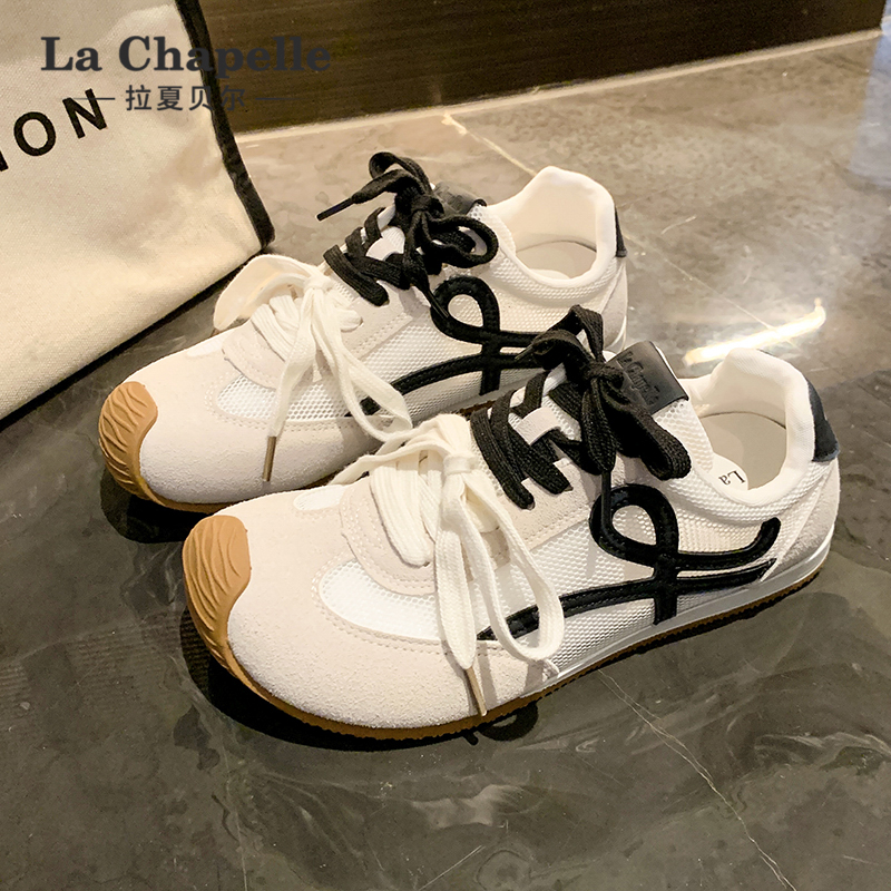 拉夏贝尔网面德训鞋女2025年夏季百搭透气不闷脚轻便芒果头平底鞋