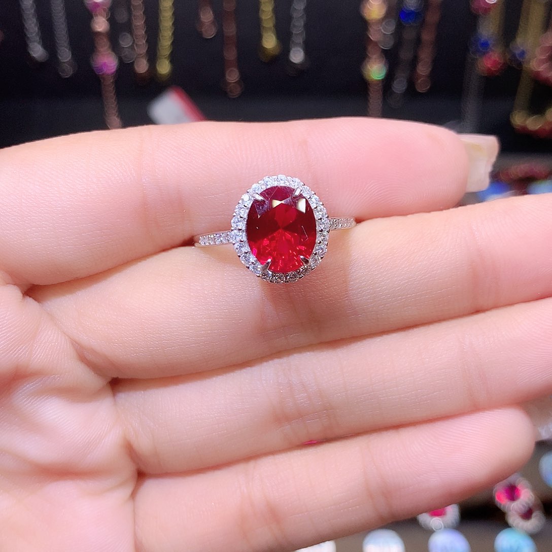 红宝石戒指银S925镶嵌810白