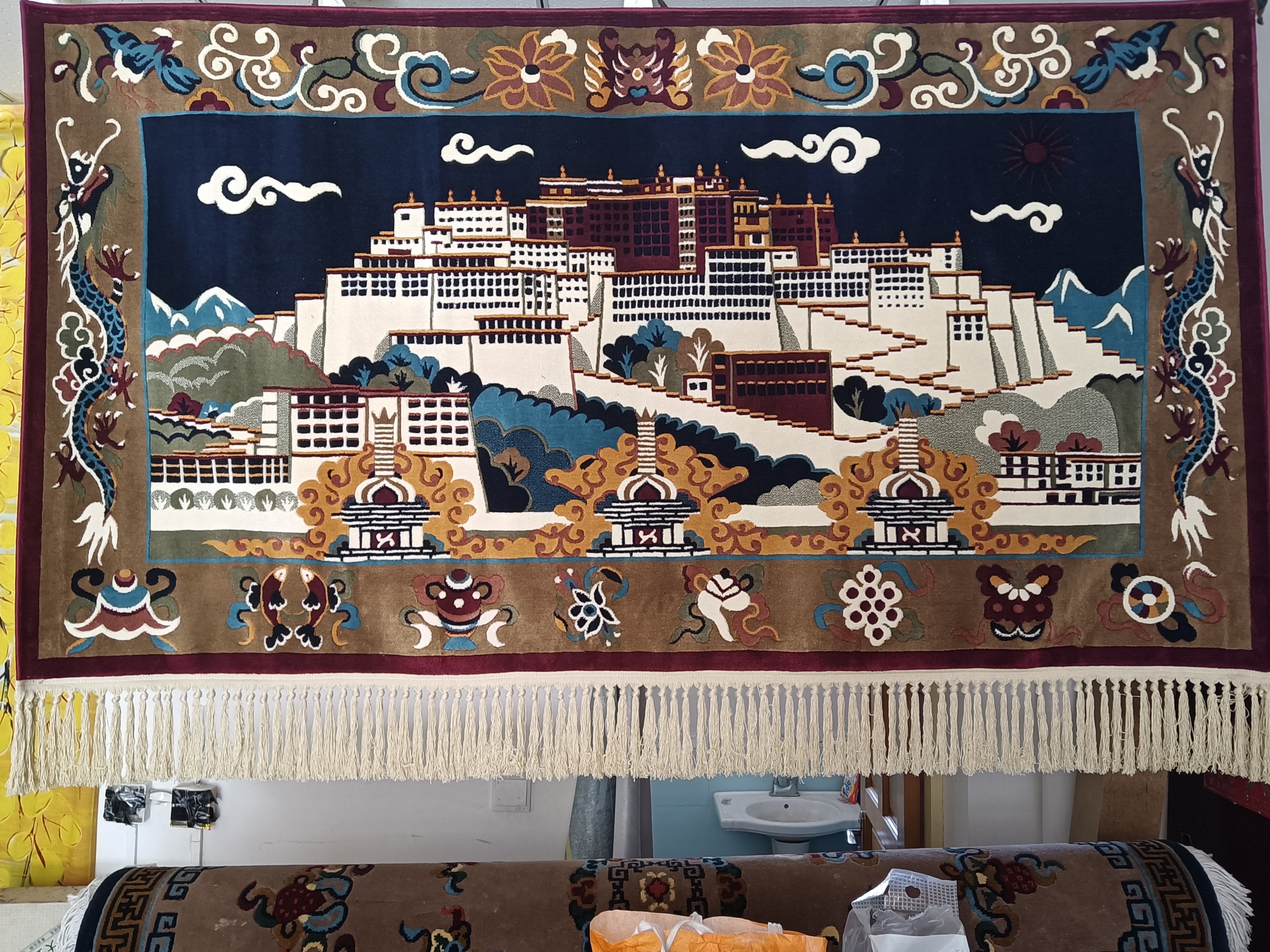 布达拉宫挂毯背景布墙布民族风挂画藏式挂布卧室客厅