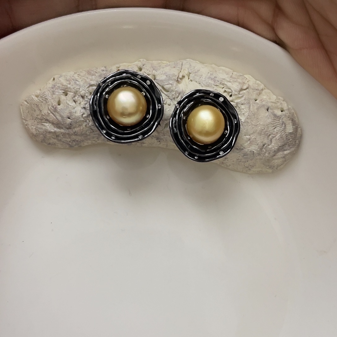 海水珍珠耳饰银S925镶嵌