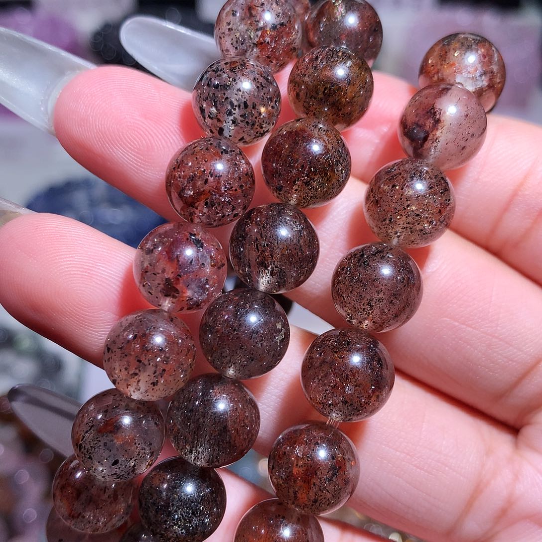 未镶嵌手链水晶黑金云母草莓10mm