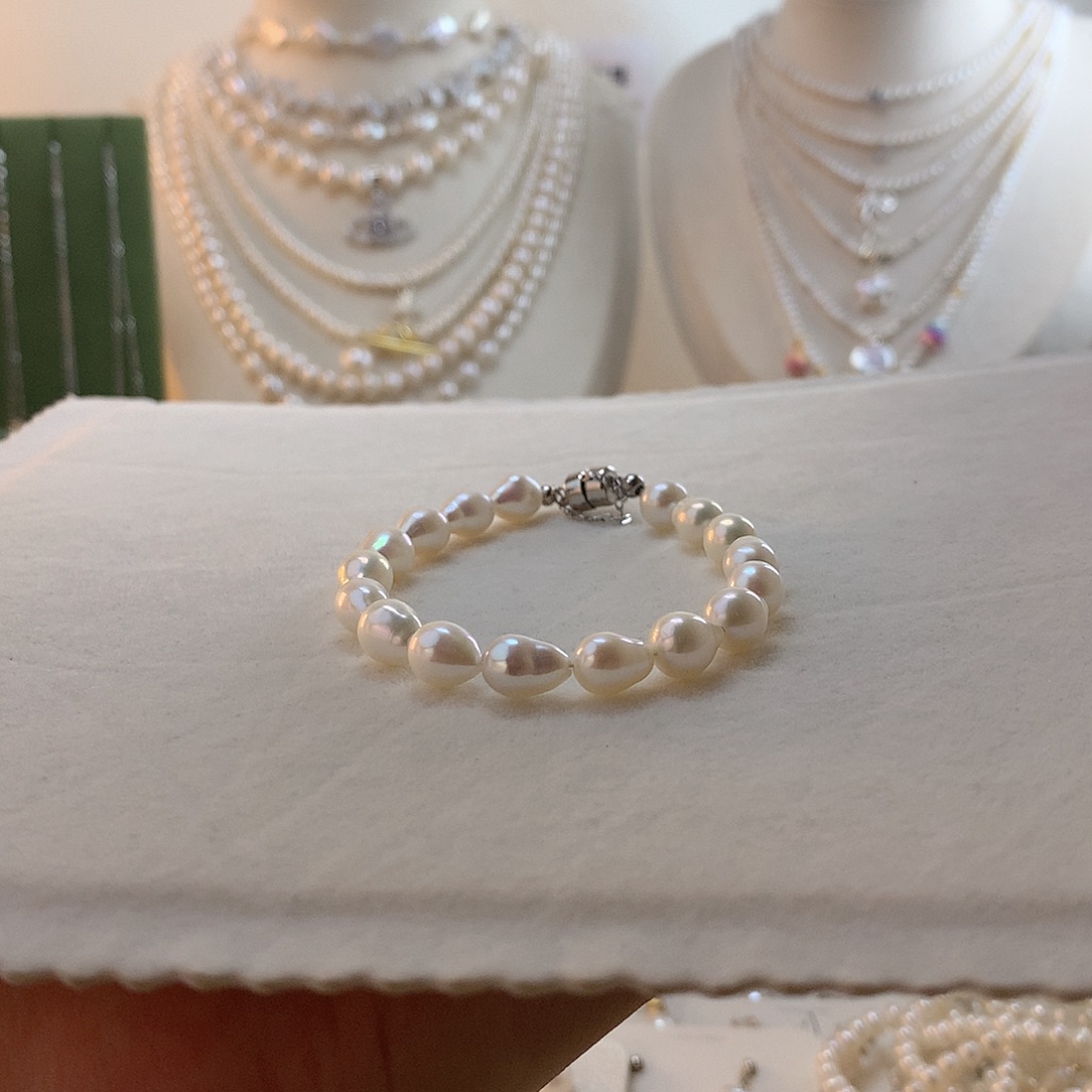 手绳银S925镶嵌淡水珍珠