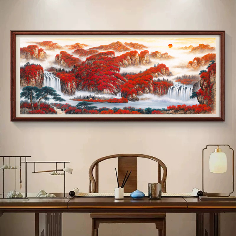 【秋山红韵】横版客厅背景装饰画办公挂画