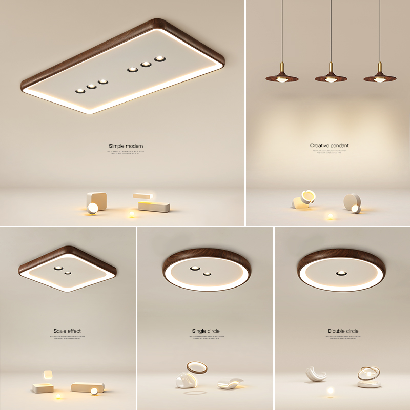 大气客厅灯简约led吸顶灯卧室灯2025新款胡桃木色书房灯房间灯具