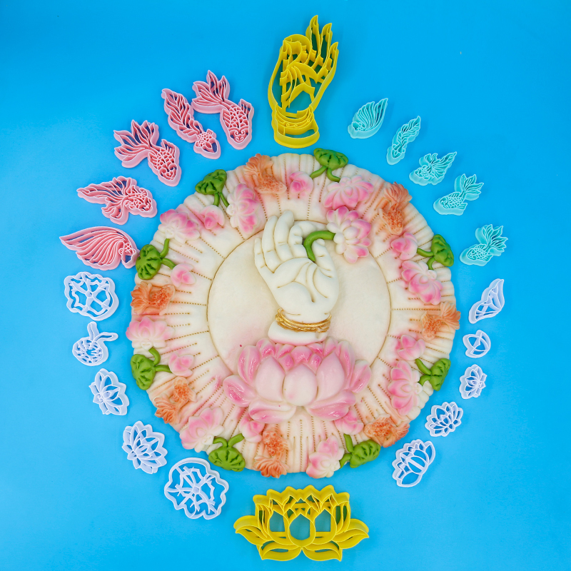 新款佛手佛莲小鱼配件莲花莲叶贡品用花饽饽模具