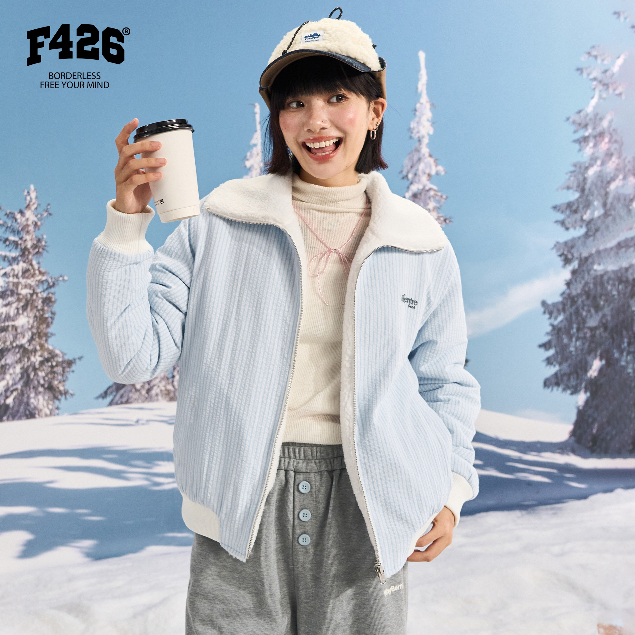 F426潮牌冬季加厚竖条双面穿仿羊羔绒保暖加绒外套高智感穿搭7462