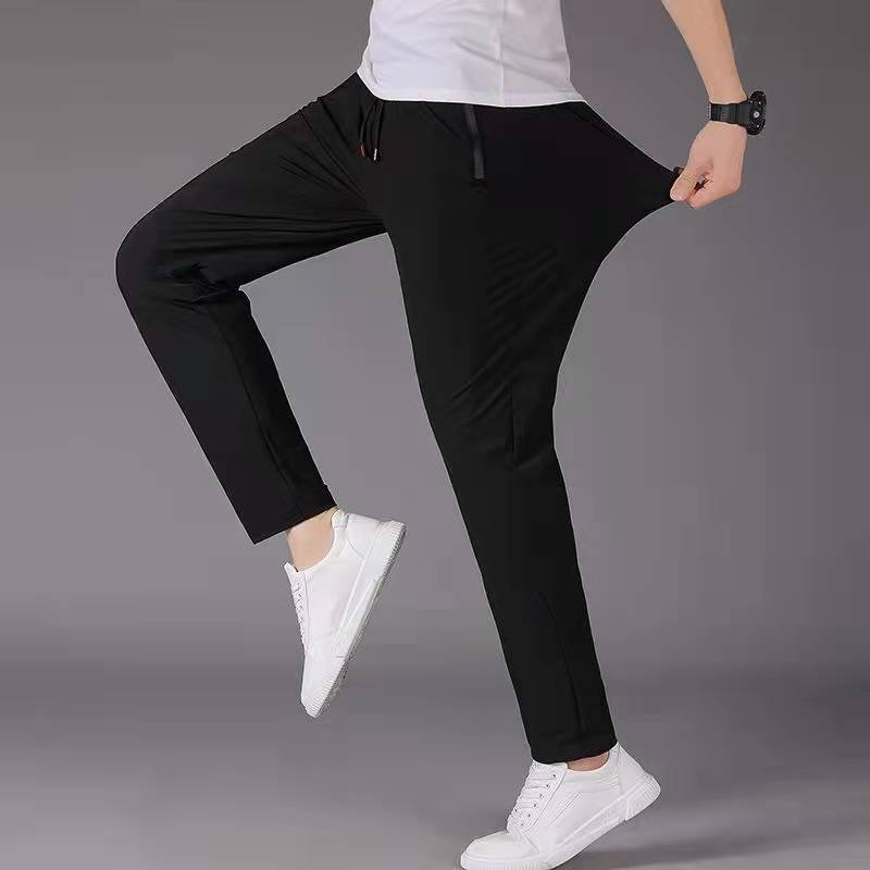 男士高弹力速干休闲裤夏季透气薄款束口长裤口袋拉链